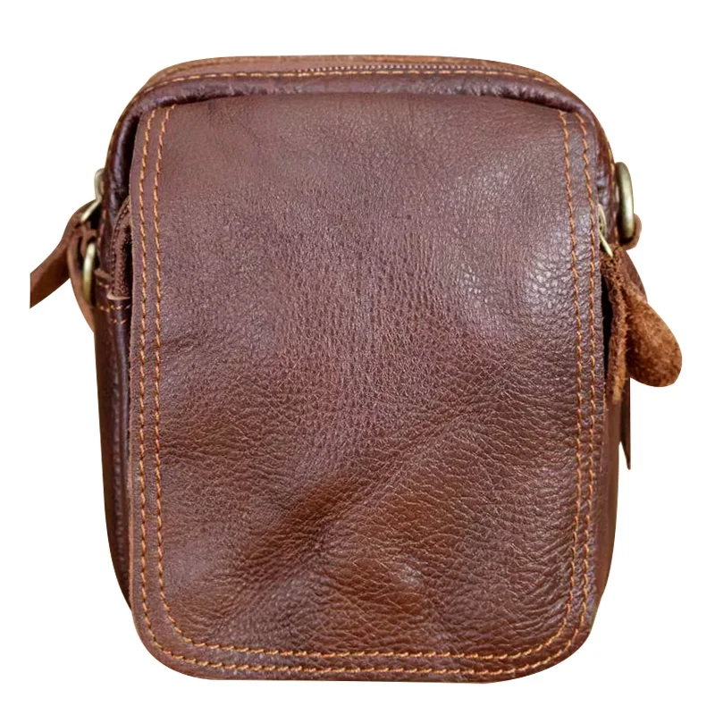 Ruil Ultra Small Leather Waist Bag For Men's Top Layer Cowhide Waist Bag Mobile Phone ID Card Hanging Bag