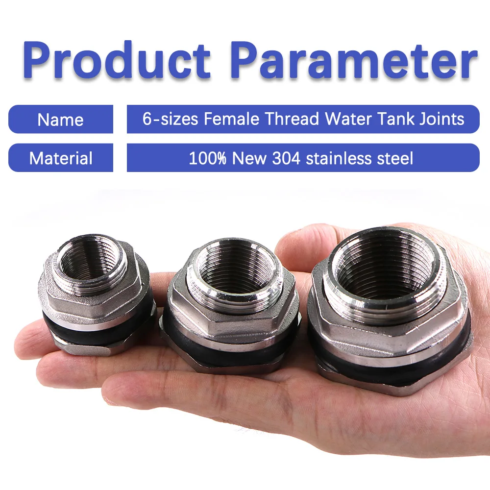 6-size Garden Water Tank Joints 304 Stainless Steel Seal Washer Female Thread Aquarium Fish Tank Adapter Extender Connect Repair