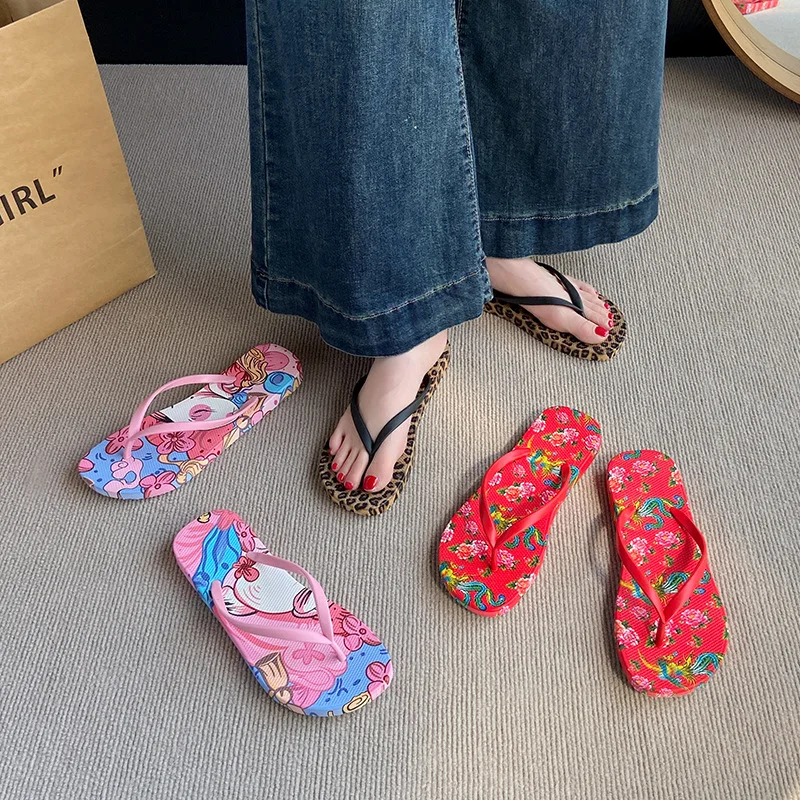 

Шлепанцы с принтом Fanceey, летние пляжные женские сандалии, нескользящие сандалии на плоской подошве для отдыха, домашние уличные шлепанцы, обувь