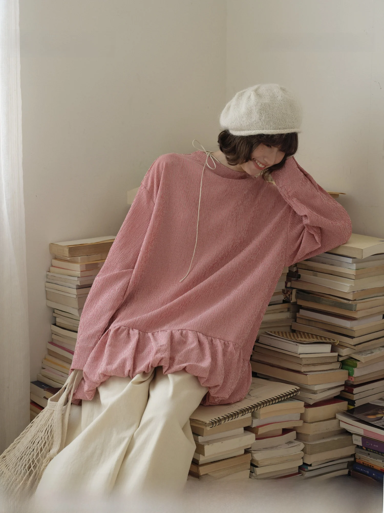 

Tiongtiong Artistic Plaid Long Sve женский однотонный свободный крой для похудения дизайн хлопковый фонарь све осенний топ