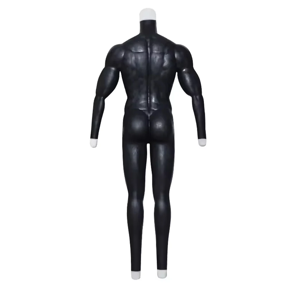 Black Color Muscle Bodysuit Silicone Male Fake Chest Artificial Simulation Muscles Crossdressing Clothes Full Body Suit Cosplay