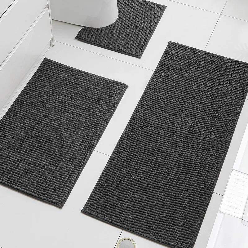 3Pcs Minimalist Style Bathroom Mat Non Slip Mat Toilet Foot Mat Absorbent Mat Bathroom Carpet Hotel Home Decoration Rug Mats Set