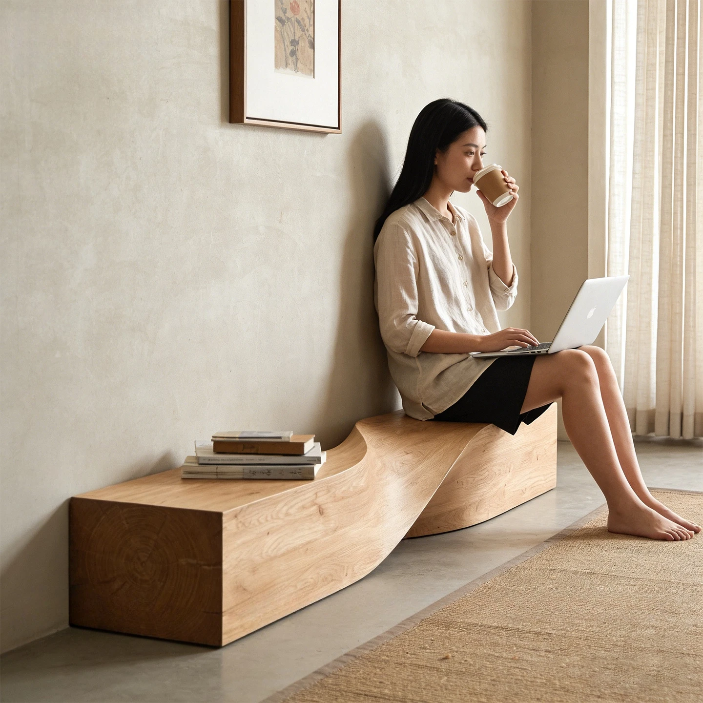 wabi-sabi wind solid wood bench, clothing store homestay bedside bench, Nordic creative log bench