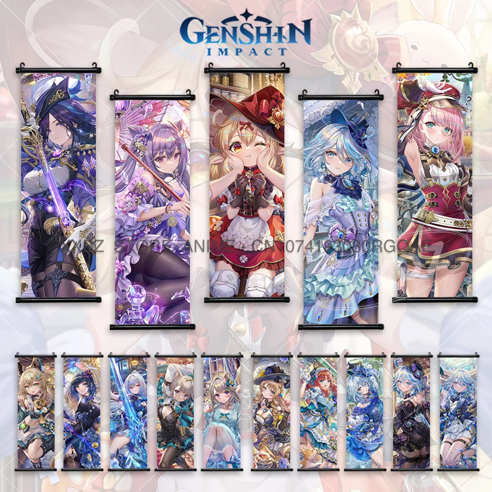 

Genshin Impact Scroll Pictures Ganyu Figures Home Decor Kawaii Sayu Wall Art Sangonomiya Kokomi Hanging Painting Rosaria Poster