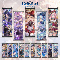 Genshin Impact Scroll Pictures Ganyu Figures Home Decor Kawaii Sayu Wall Art Sangonomiya Kokomi Hanging Painting Rosaria Poster