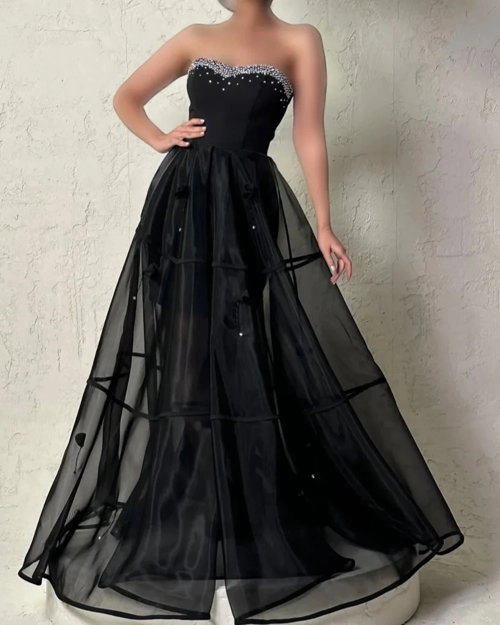 

Formal Black Beaded Long Bespoke Occasion Gown Evening Dresses Prom Pastrol Unisex Jersey Retro Dubai Saudi Arabic Customized