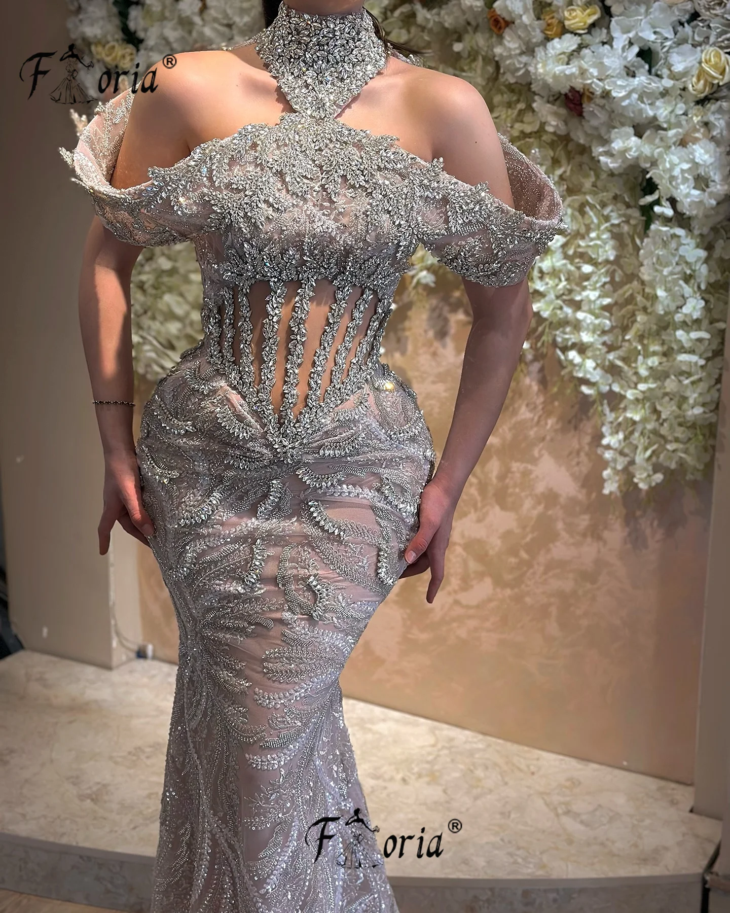 فستان سهرة أنيق بحورية البحر بأحجار كريستال مع لف مطرز دبي فستان نسائي للحفلات الراقصة فساتين خطوبة الزفاف 2026 رداء السهرة