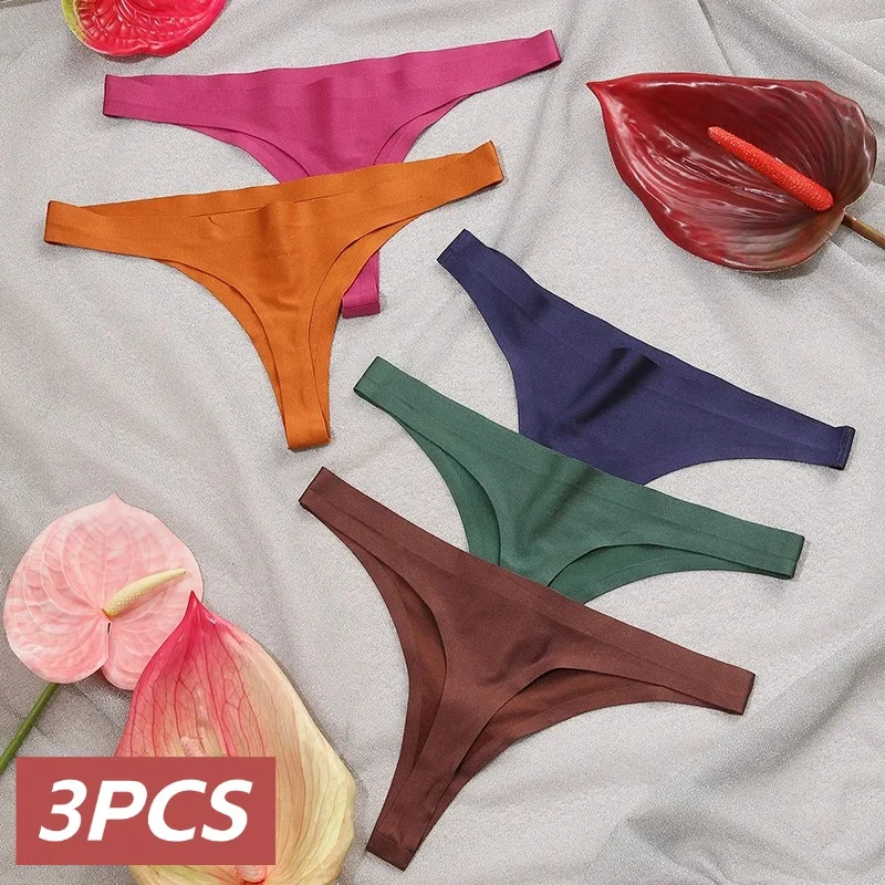 3 Pieces Sexy Lingerie for Women Silk Seamless Women's Panties Elasticity Female Underwear Sports Fitness Thongs G-String Tangas