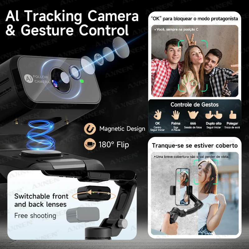 M03 AI seguimiento facial estabilizador de cardán de mano antivibración de 3 ejes luz de relleno magnética plegable micrófono desmontable para teléfonos inteligentes