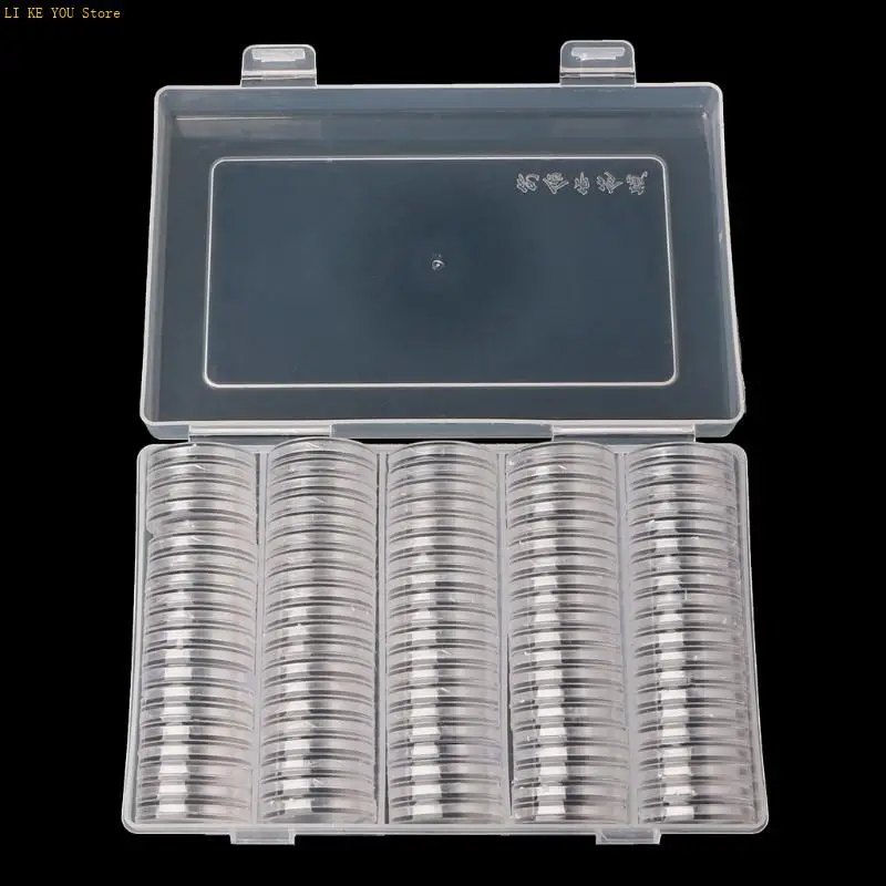 W3JE Round Coin Storage Box 100 PCS Coin Collection Display for Case