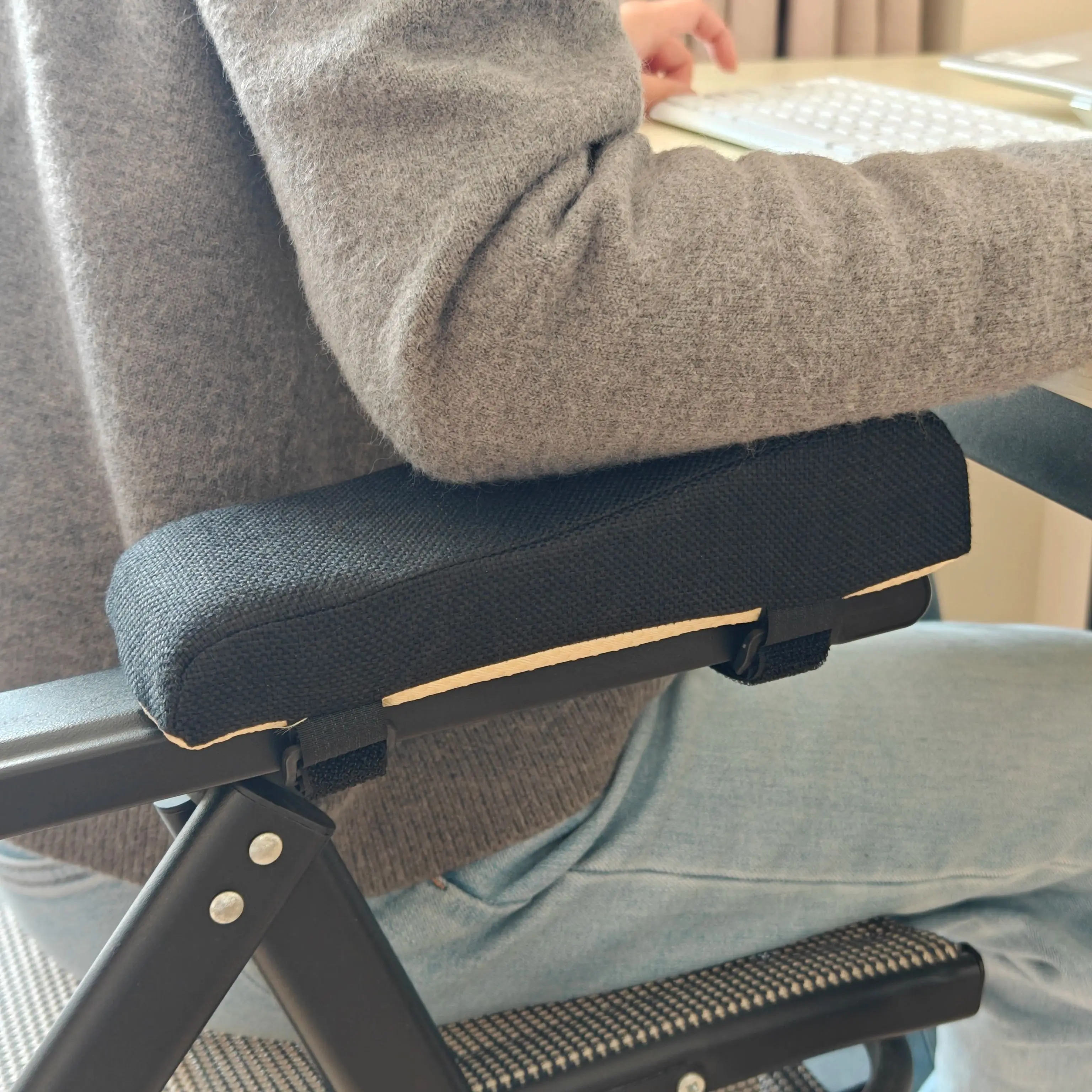 Office Chair Armrest Support Cushion, Elbow Pad with Non-slip Strap, Washable Linen Cover, Comfort Arm Rest Pillow for Chair