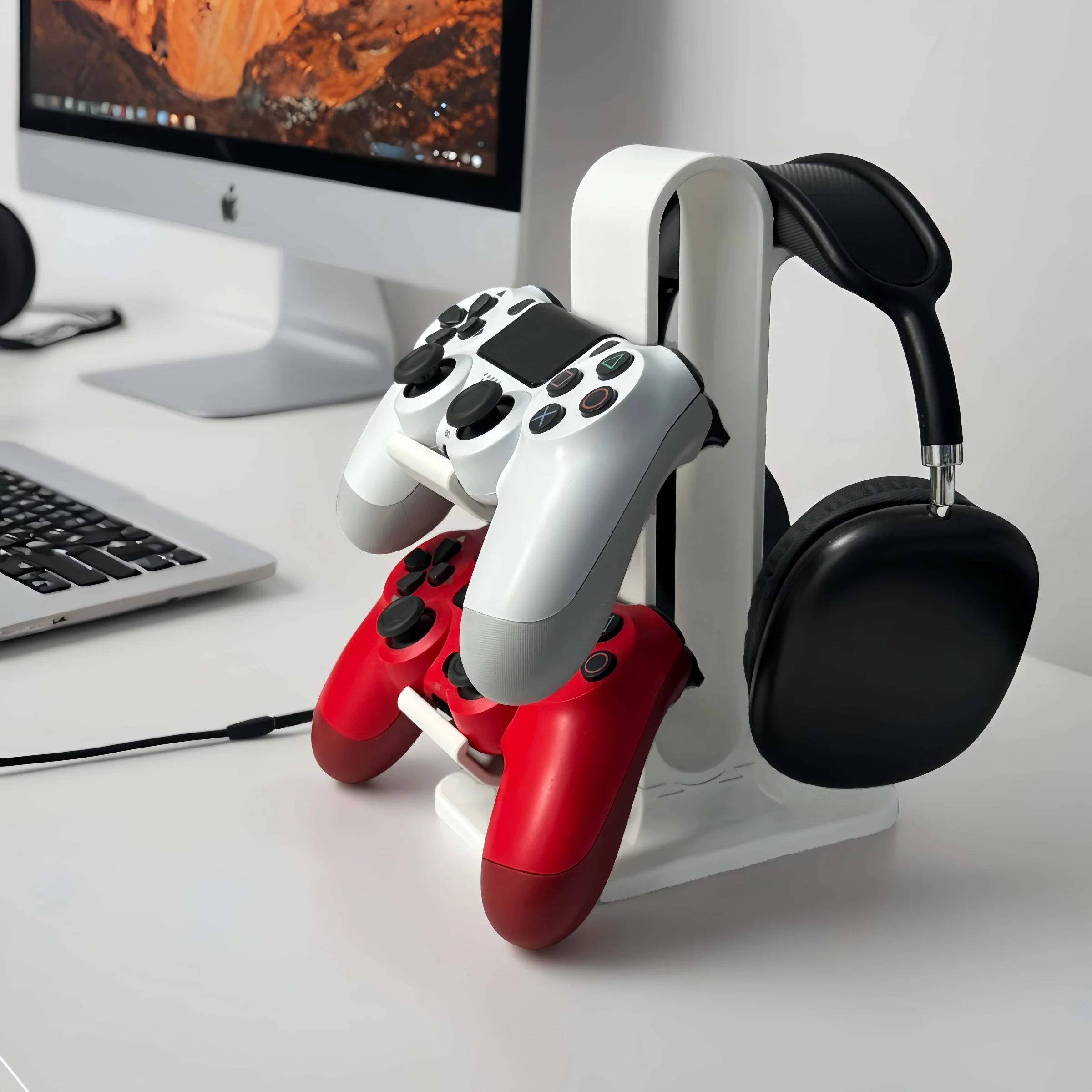 1pcs High-End Headphone And Gamepad Holder Storage Holders Racks For Hold 1 Pair Of Headphones And 2 Gamepads Desktop Organizer