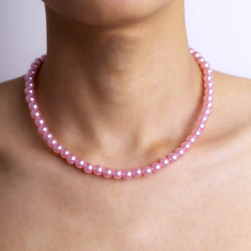 Trend Wedding Party Jewelry Pink Pearl Choker Necklace For Lovers\' Elegant Pink Imitation Pearl Beach Vacation Necklaces X0174