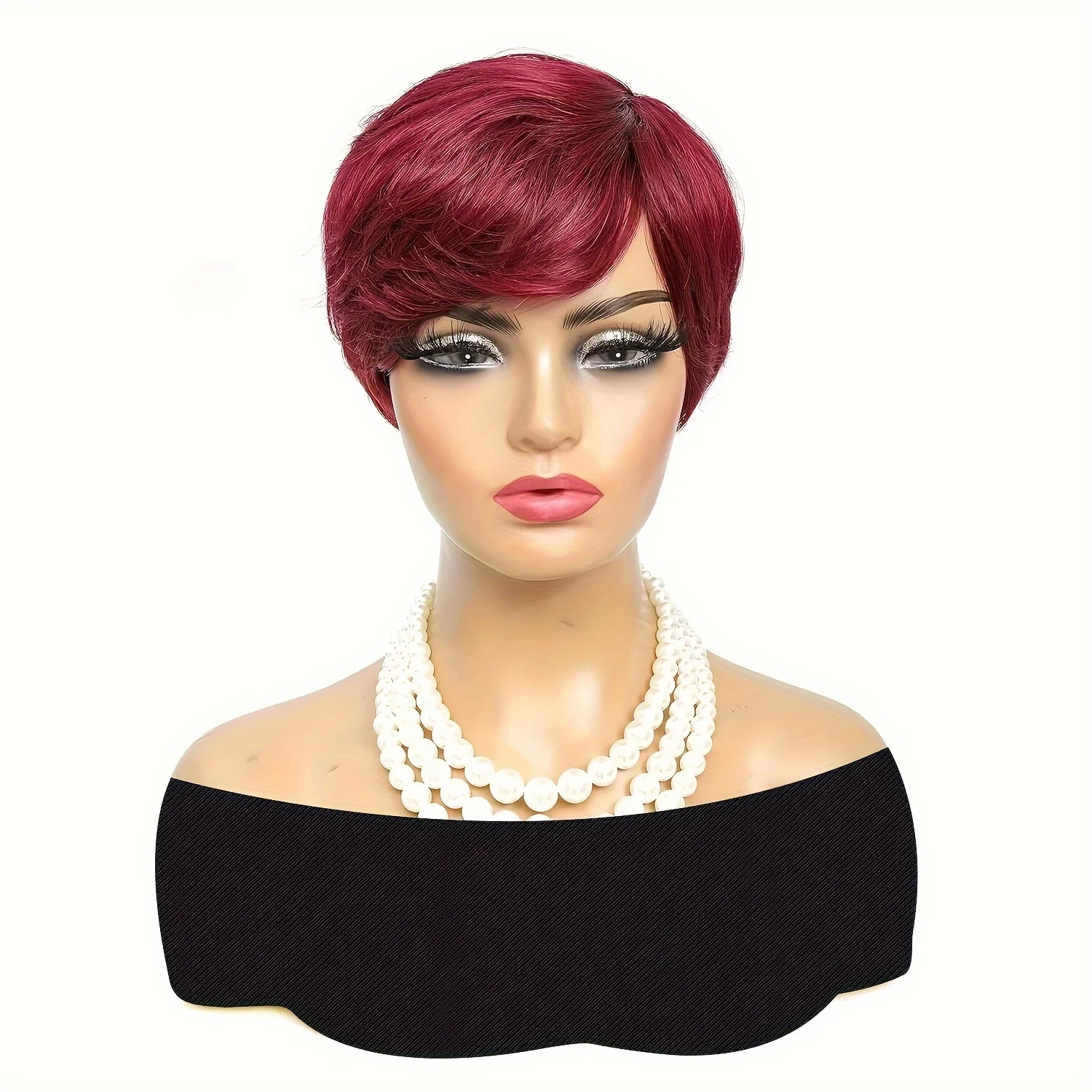 99J Pixie Cut Human Hair Short Layered Wigs for Women  Long Bangs Hairstyle Machine Made Wig