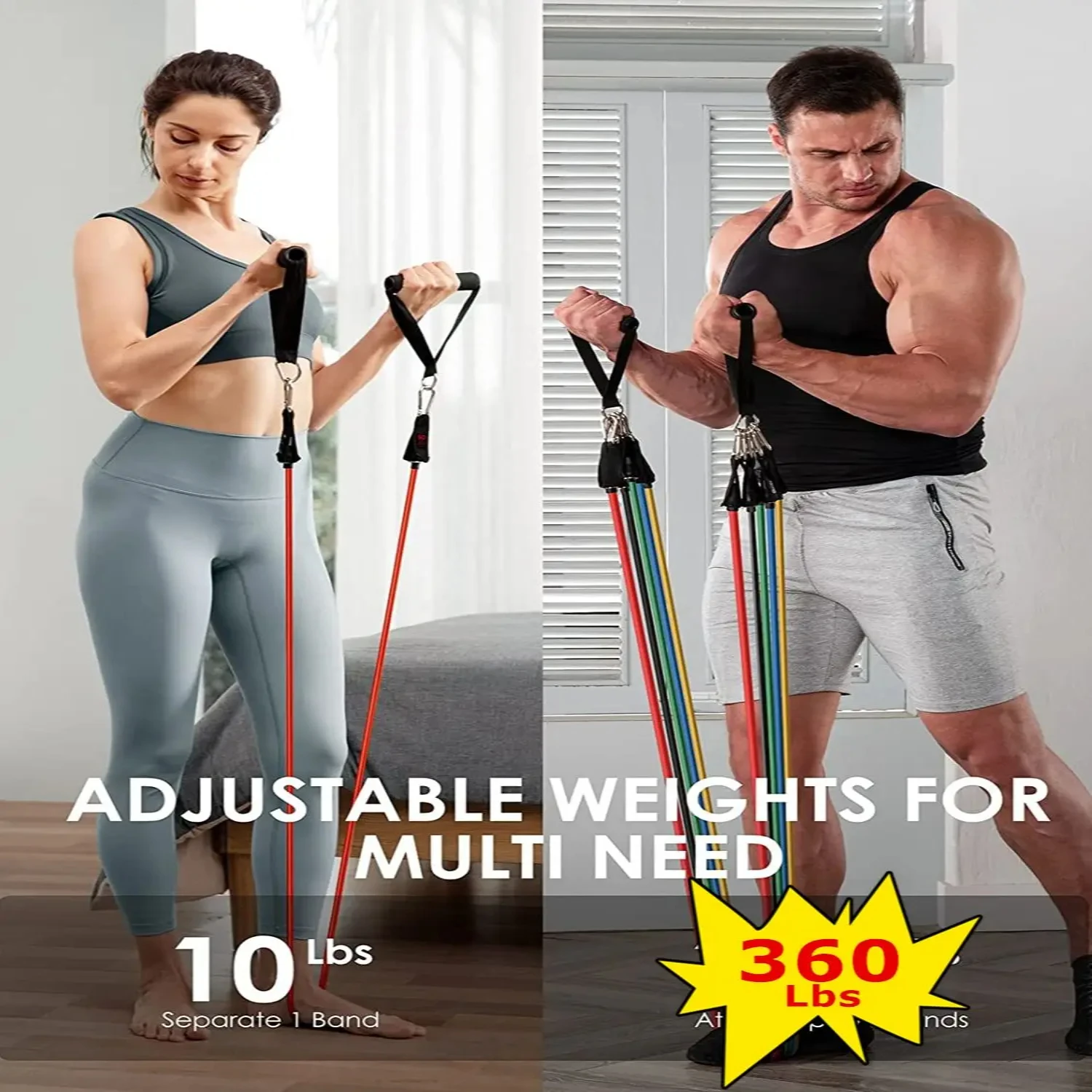 New Excellent High-quality Resistance Band Set for Maximum Fitness Results - Durable 360lbs Elastic Tubes for Intense Workouts,