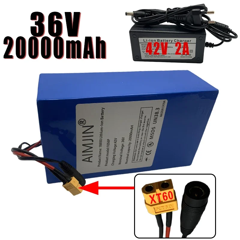 10S6P 36V 20Ah ebike battery pack 18650 lithium ion battery 500W high power and large capacity 42V motorcycle scooter XT60 plug