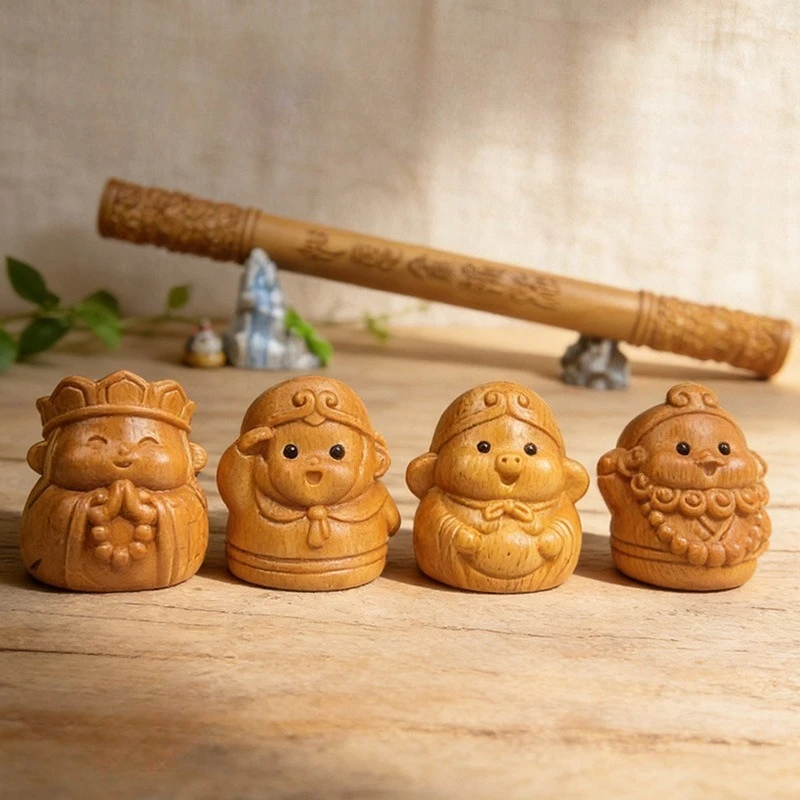 Adornos creativos de madera de Bocote tallados a mano de Tang Sanzang y sus discípulos de Viaje al Oeste, decoración de madera para el hogar