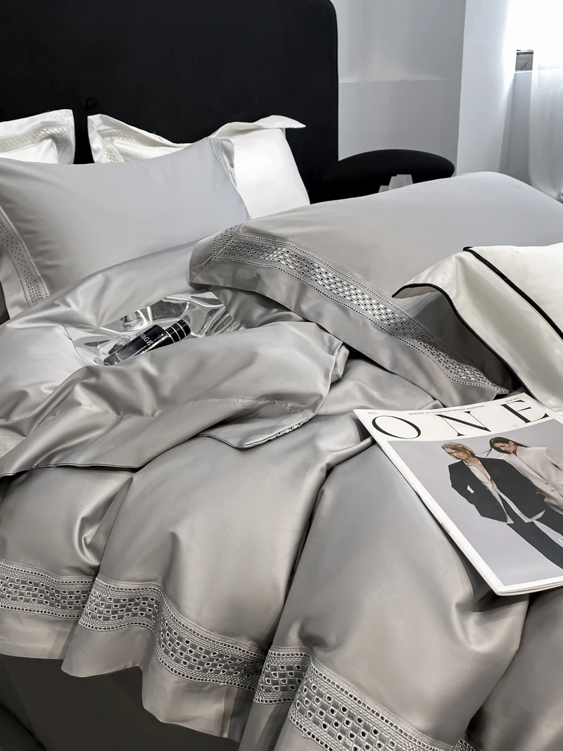 4Pcs Light Luxury Style Pure Cotton 200 Count Long staple Cotton Premium Bedding Duvet Cover 200x230 220x240 Four Seasons