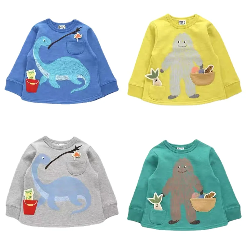 

2024 Spring and Autumn Animal Pattern Pockets Long Sleeve Loose Sweater Four Colors Funny Tops Tee 90-150cm