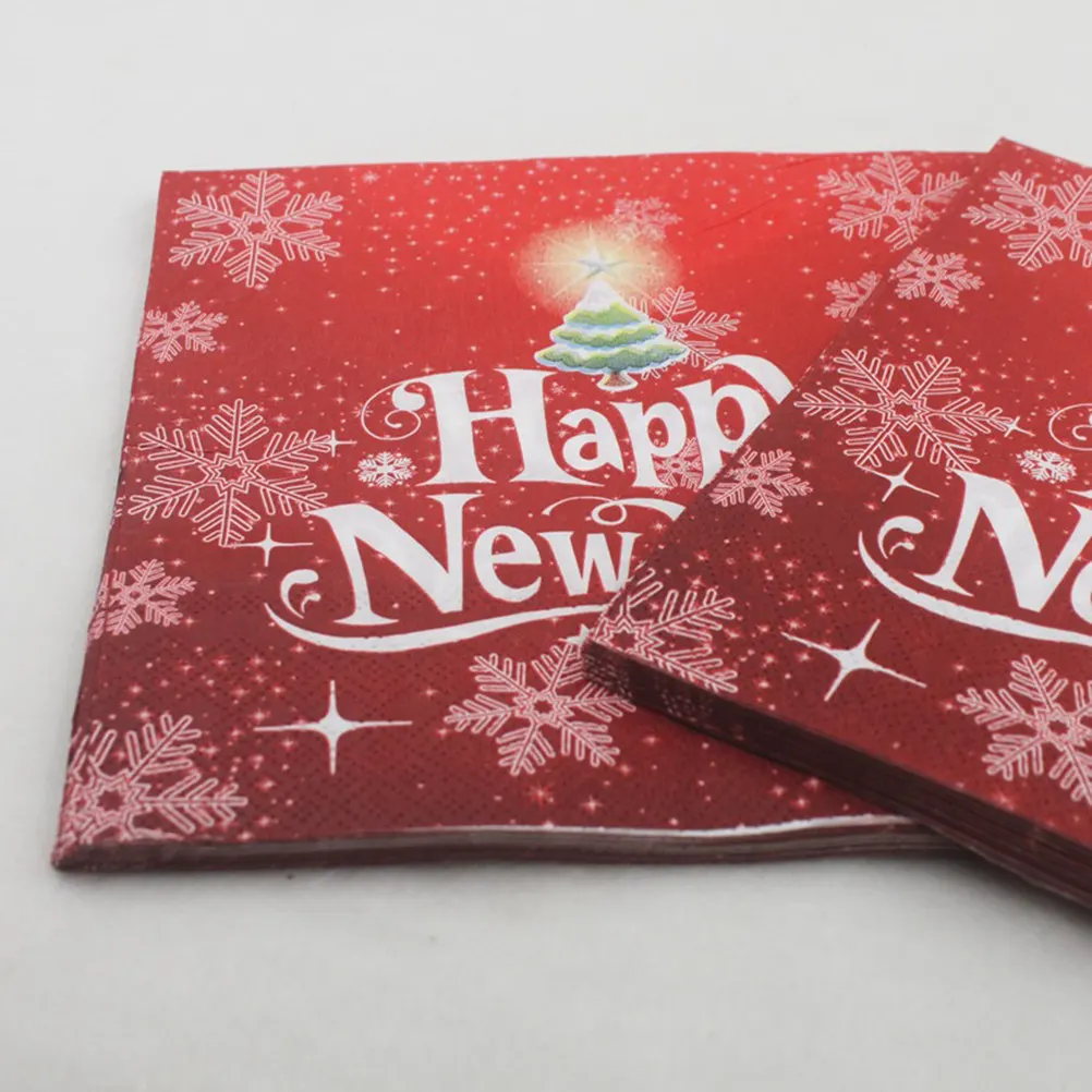 40Pcs Christmas Paper Napkins Snowflake Print Festive Tissue for Party Dinner Home Decoration Supplies Red Christmas Napkins