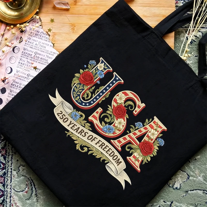 USA 250 Year of Freedom Print Graphics Canvas Tote Bag Women Men America 4th of July Shoulder Bag Fashion Gifts for American