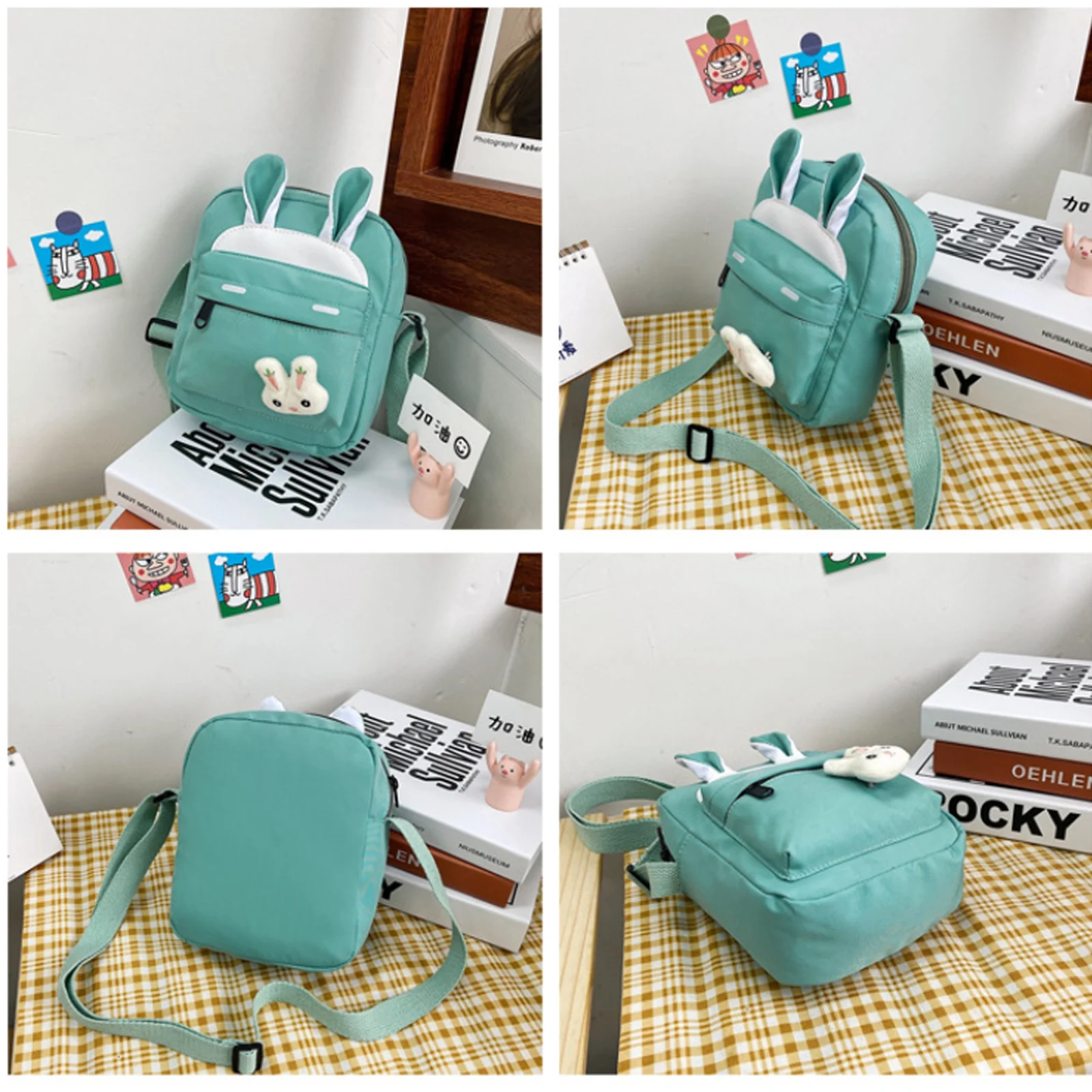 Cute Rabbit Women Fashion Canvas Zipper Shoulder Crossbody Bag autunno inverno Multi-layer Small Soft Shopper Bag borse