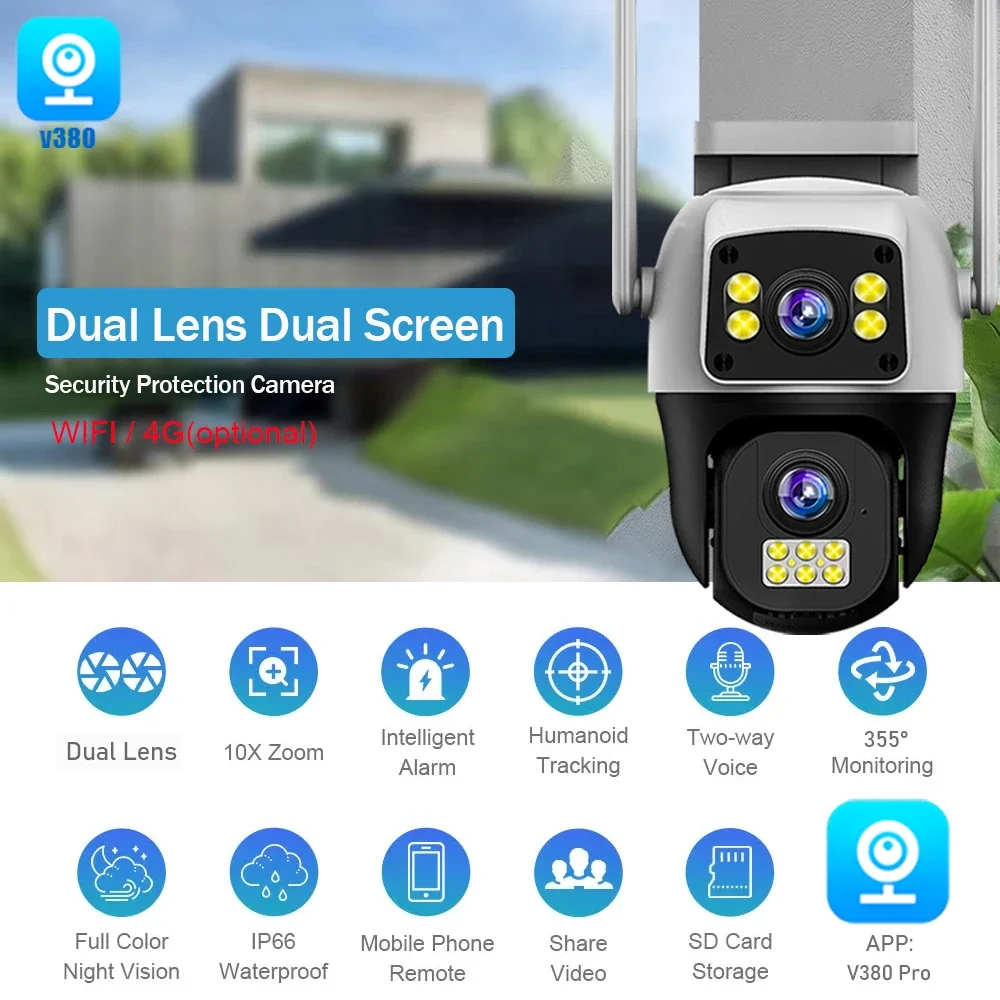 2PACK 4G Camera Dual Lens Dual Screen Wireless 4G Sim Card Outdoor Surveillance Human Detect Security Protection PTZ IP Cameras
