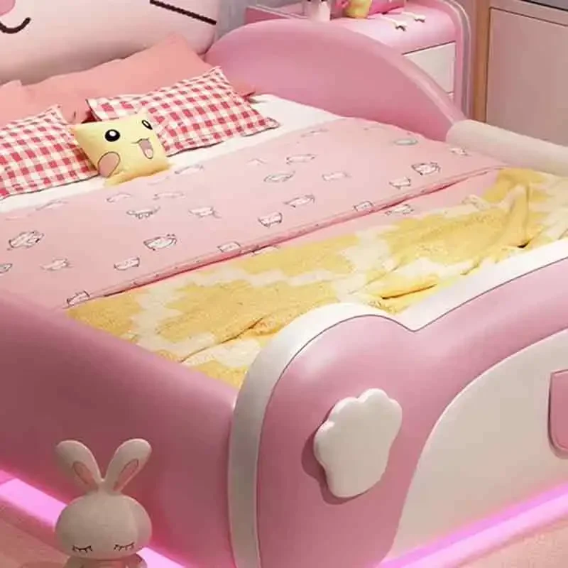 سرير مزدوج فاخر للفتيات الأوروبي بتصميم عصري ناعم إطارات سرير أطفال فردية منظم للأطفال أثاث عصري إبداعي #6