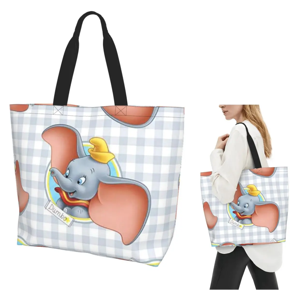 

Dumbo Cartoon Pattern Shopping Tote Bag Canvas Large Capacity Shoulder Bags Shopper Grocery Handbag for Women