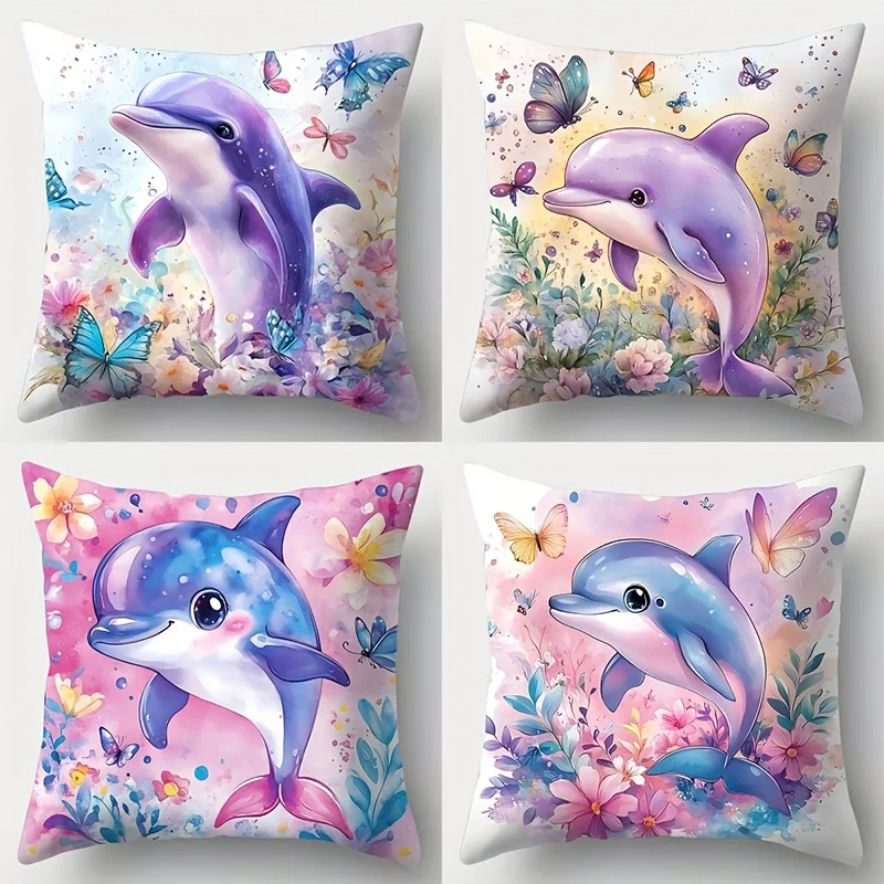 4Pcs 45x45cm Watercolor Butterfly Pillow Covers Double Sided Printed Cushion Cases No Insert