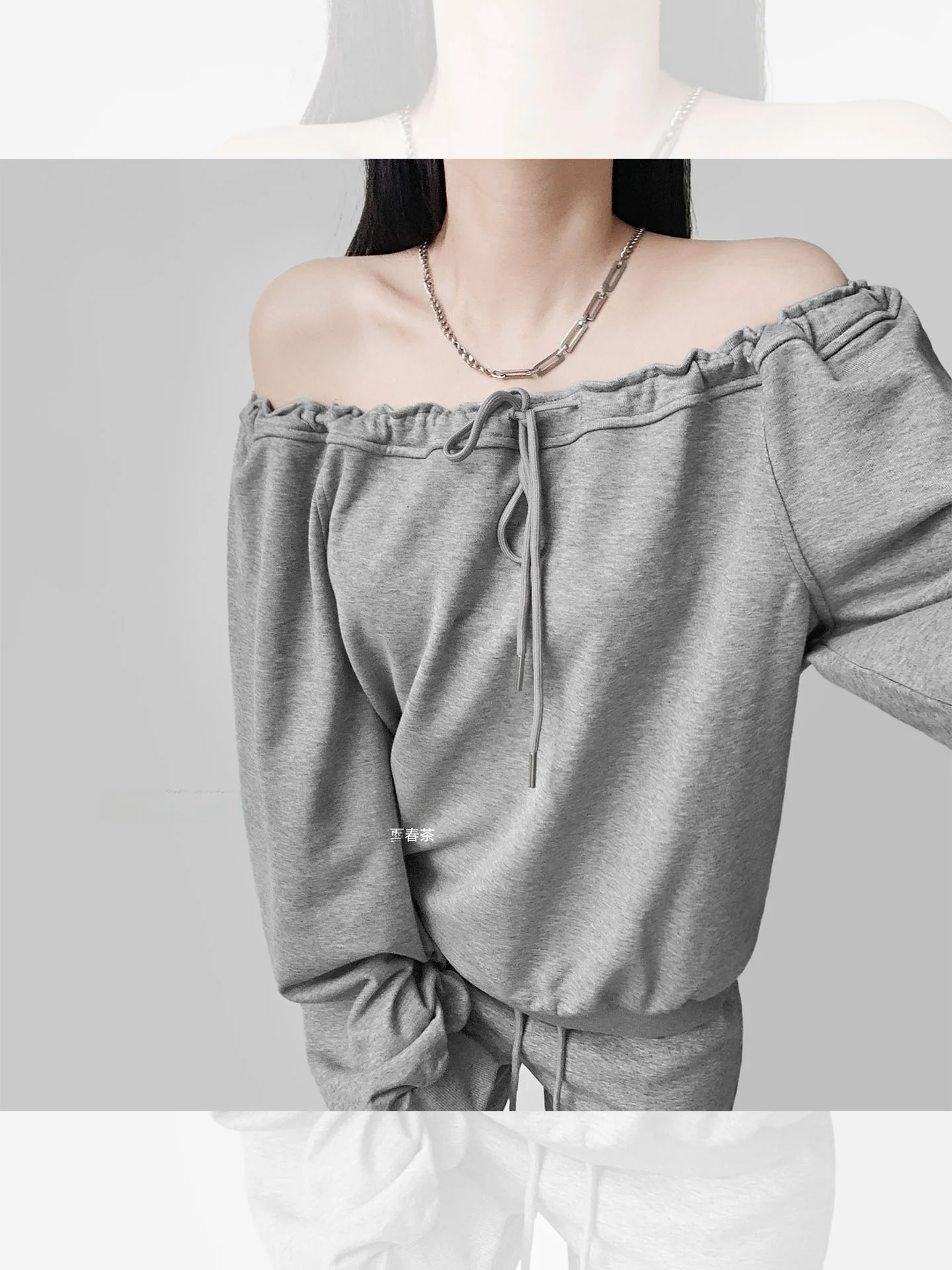 

Свободная толстовка с длинными рукавами и завязками, топ на одно плечо для женщин, уличный стиль, повседневный, удобный, из смесового хлопка