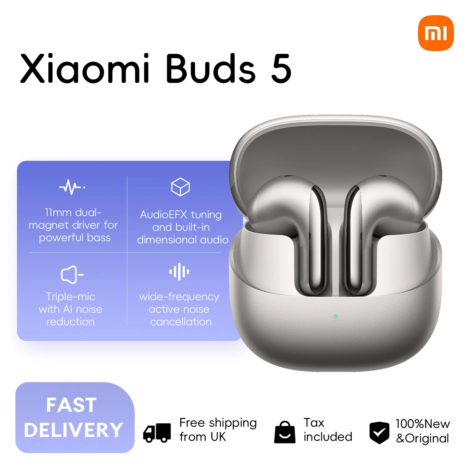 Xiaomi Buds 5 Semi In-ear Earphones Latency as low as 73ms 3 Microphones AI Noise Cancellation 39 Hours Long Battery Life IP54