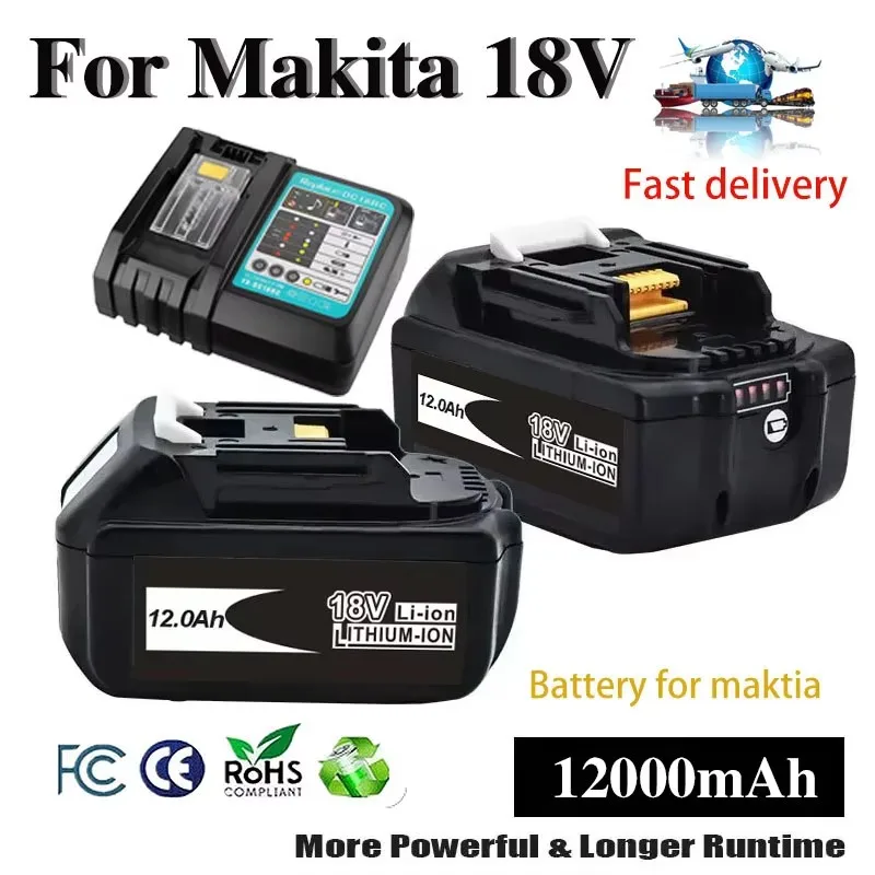 Original18V Makita Lithium Ion Rechargeable Battery 12.0Ah for Makita BL1860, BL1830, BL1850 Batteries, Durable and Long-lasting