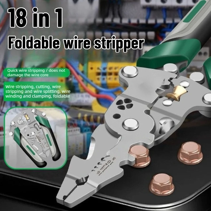 

Foldable Wire Stripper Electrician Wire Splitter Wire Pliers Crimping Plier Tool with Stripping, Crimping and Twisting Functions