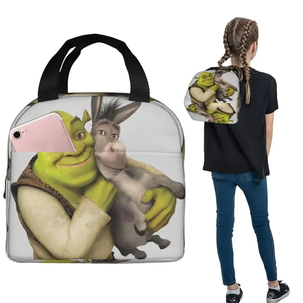 Shrek And Donkey Best Friends Insulated Lunch Bag for Women Kids Portable Food Boxes Thermal Lunch Box Tote
