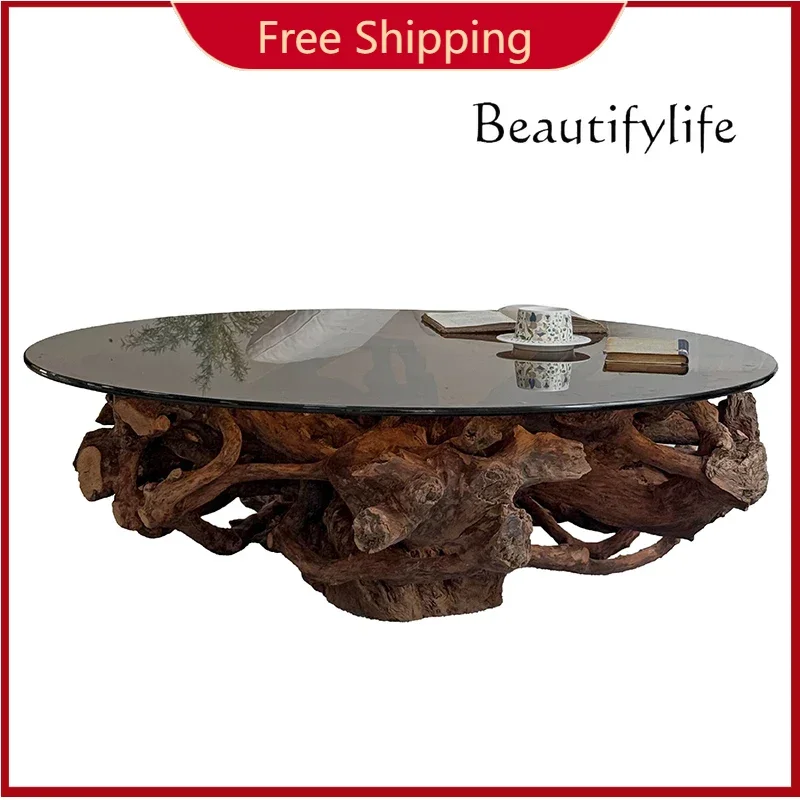 

C Windshield Round Tea Table Natural Tree Root Tea Table Design Villa Living Room Household Coffee Table