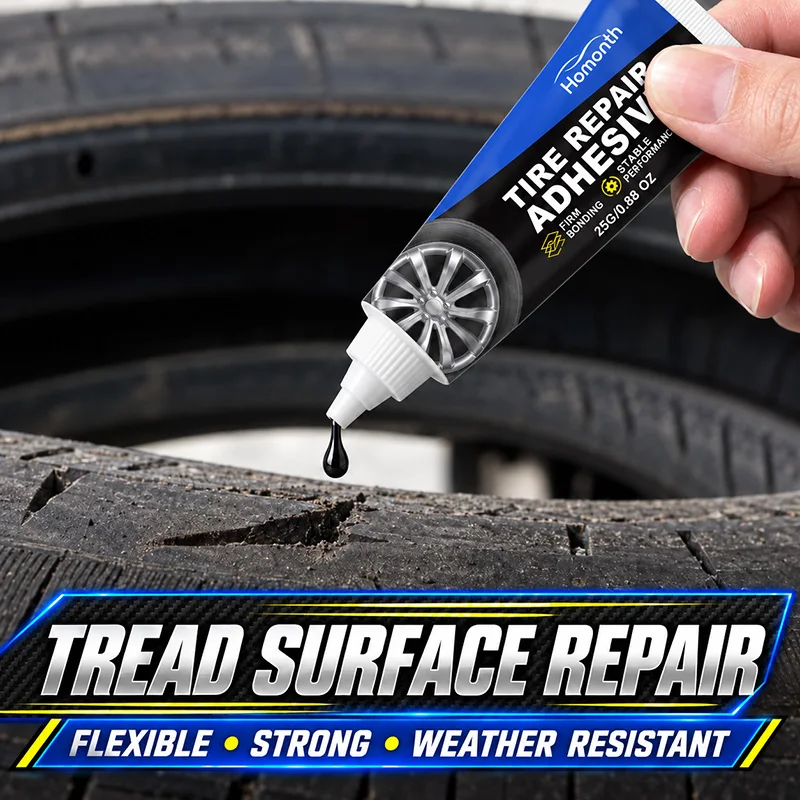 Heavy Duty Tire Rubber Adhesive, Strong Bond Repair Glue for Sidewall Cracks Cuts Peeling, Easy DIY Automotive Tire Fix