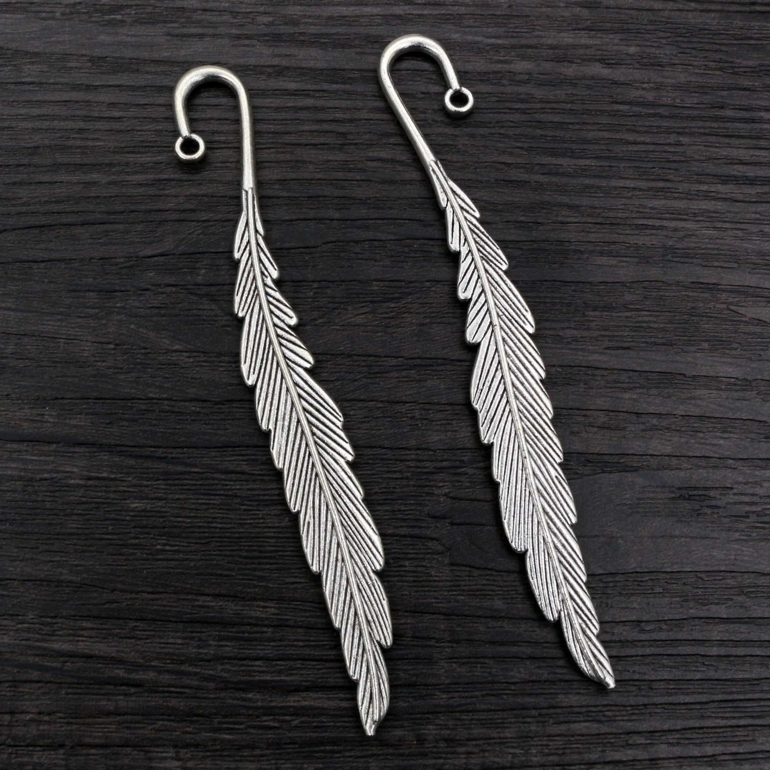 4pcs 116x13mm Antique Silver Plated Bronze Leaf Feather Handmade Charms Pendant DIY for Bracelet Necklace Bookmark Accessories