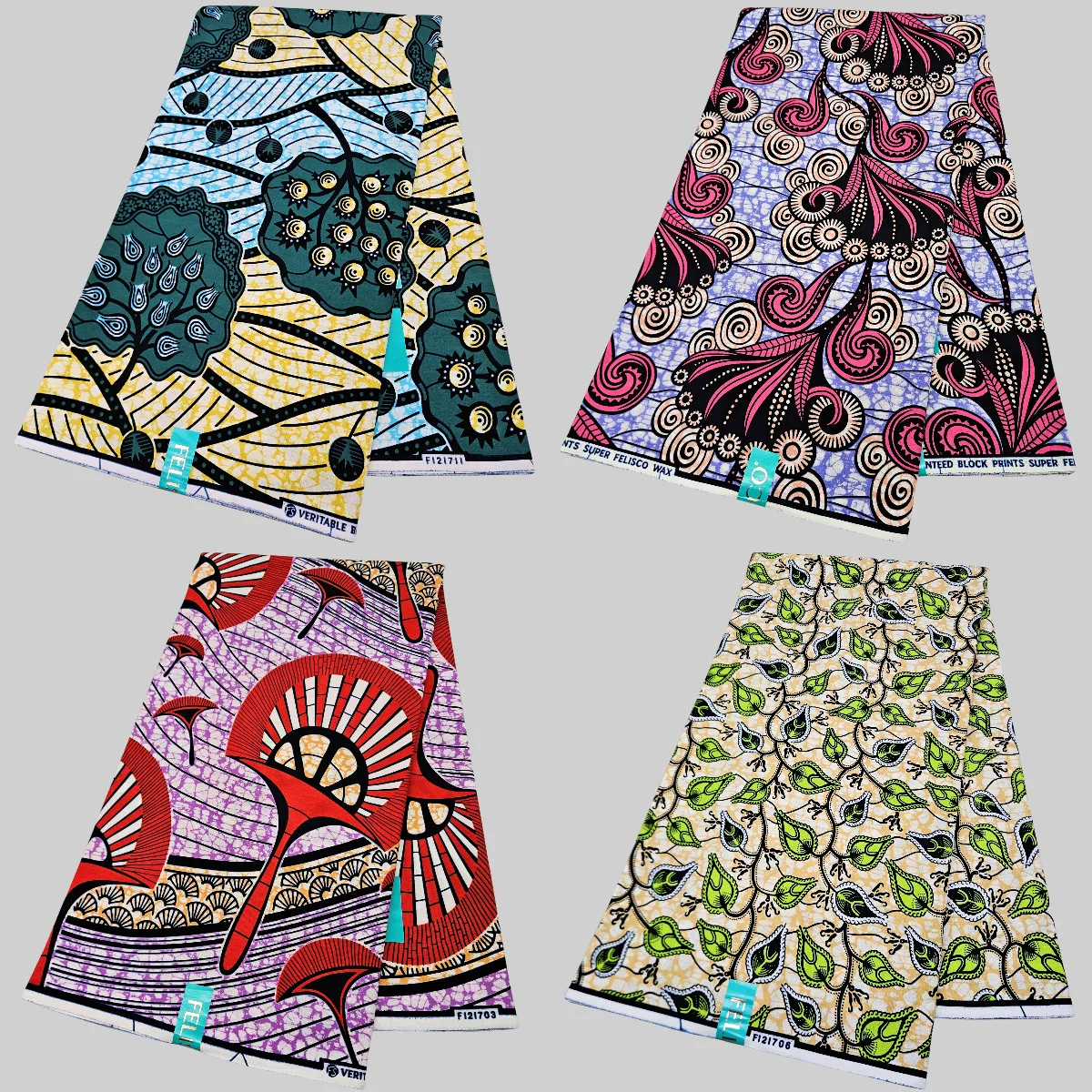 

4Patterns Plants Printed African Style Wax Batik Cotton Fabric for DIY Sewing Tablecloth Clothing Cushion Sofa 6Yards Long R2202