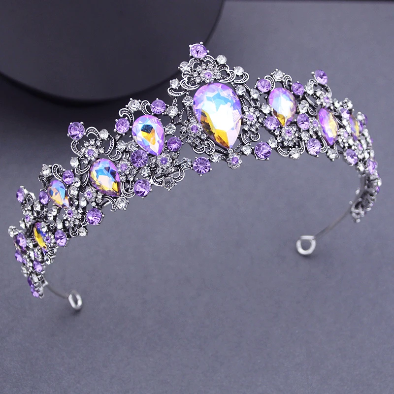 

Exquisite Purple Crown for Women Tiaras Headdress Prom Royal Queen Princess Bridal Crown for Wedding Bride Hair Jewelry