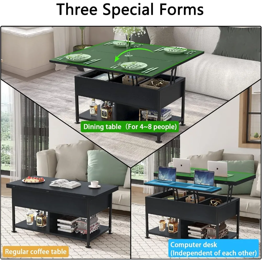 Lift Top Coffee Table, 19.7'', 4-in-1 Multifunctional with Hidden Compartments, Modern Lift Top Dining Table, Side Table