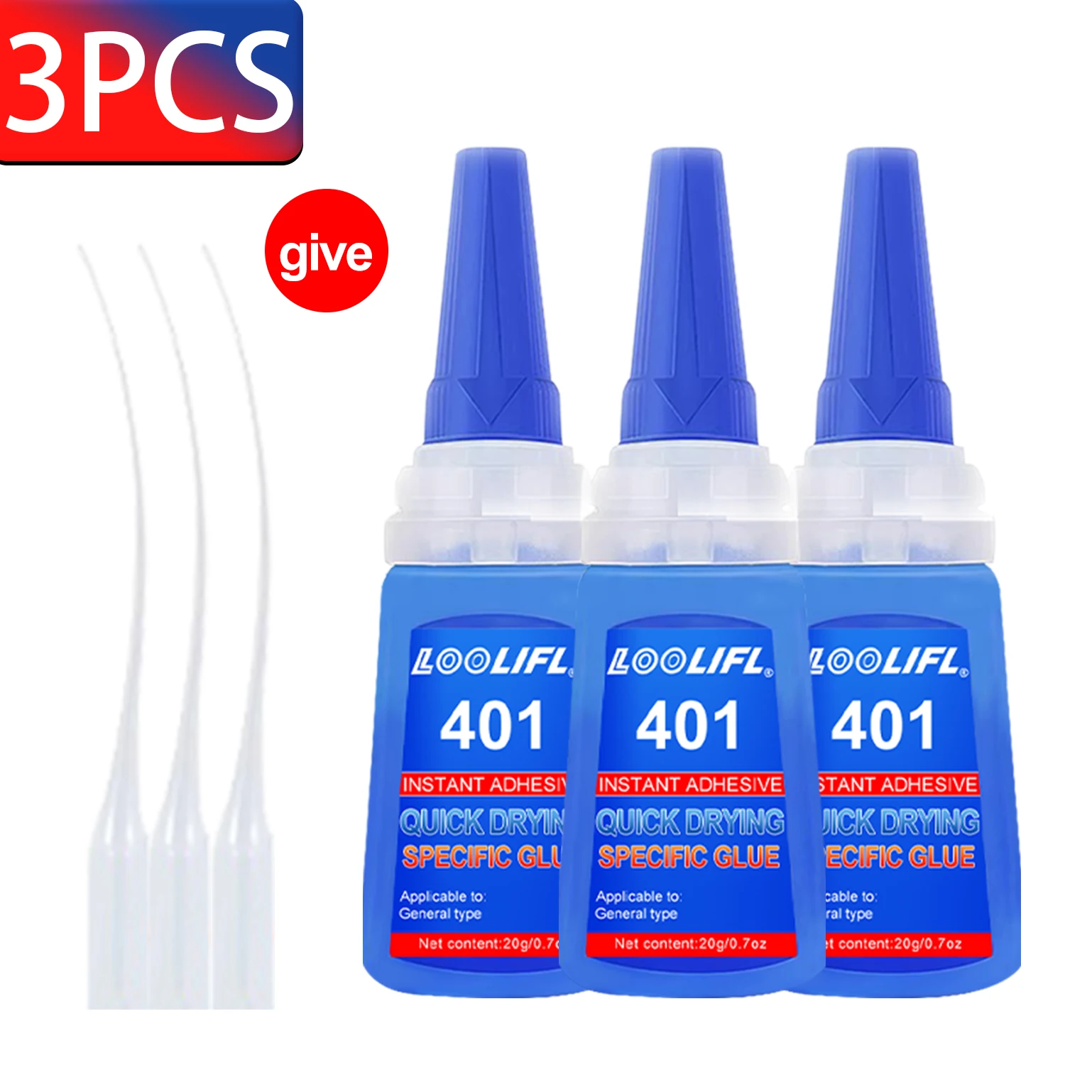 Loolifl 1–7 Stück 401 Instant Strong Super Glue Universal Superglue Mighty Instant Glue für Harz, Keramik, Metall, Glas, schnell trocknender Kleber