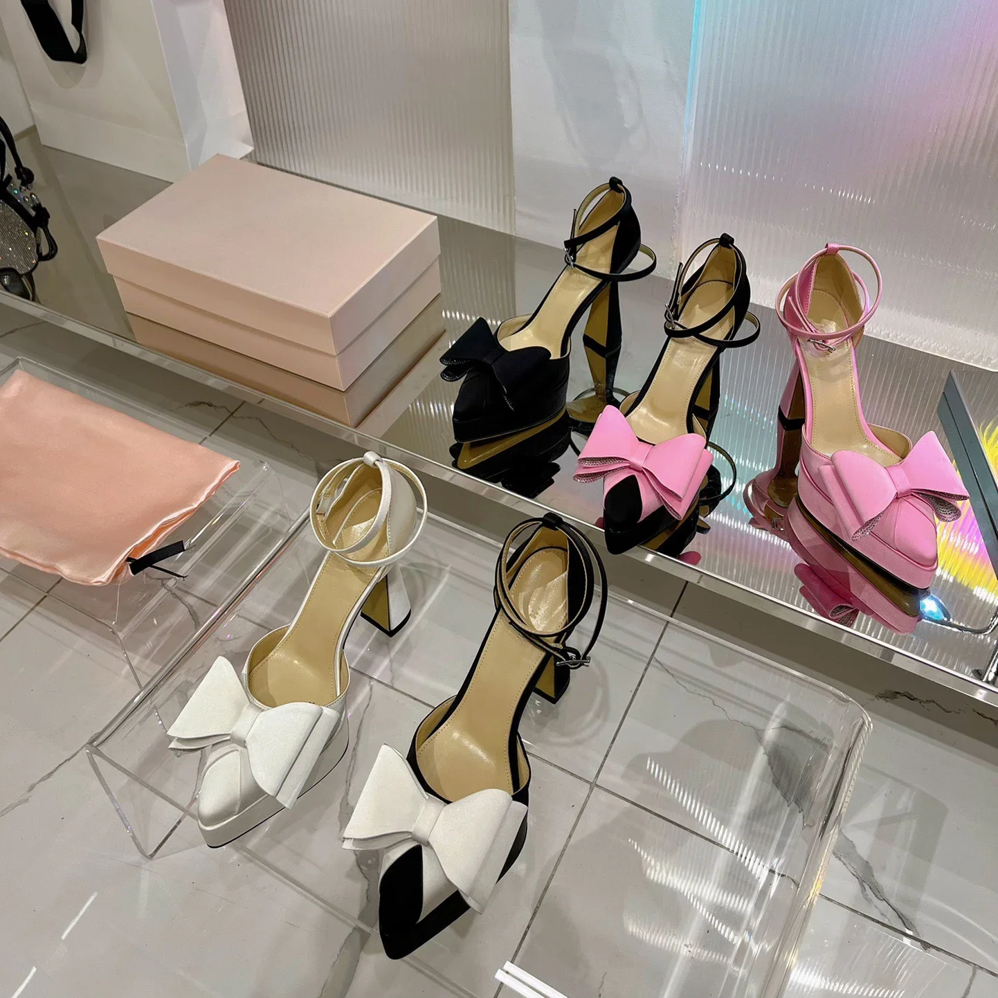 

& sandals, women's rhinestone bow, heels, pointed toe, platform mules, block heels