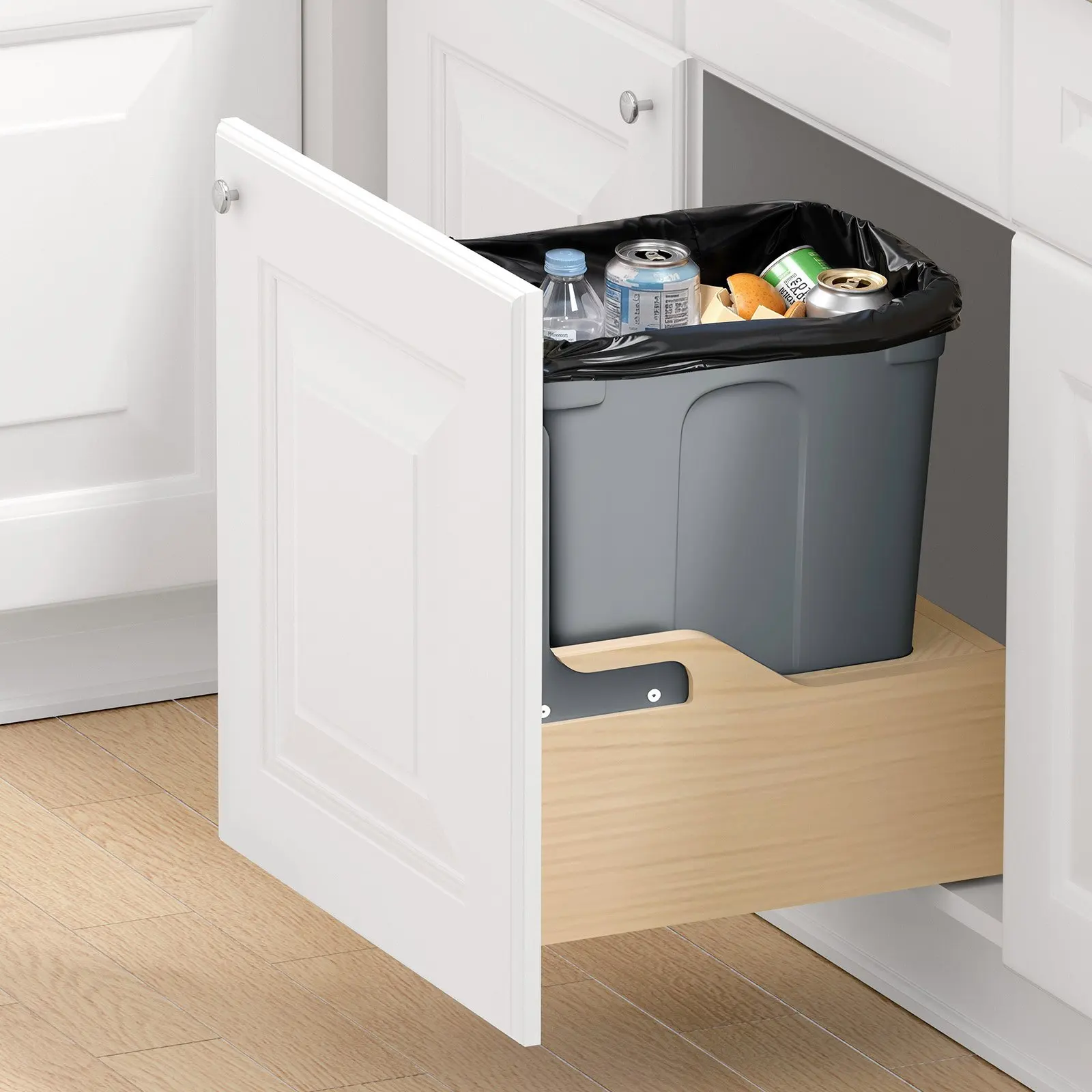 

Wood Pullout Trash Can for Kitchen Cabinets, 35 QT Garbage Waste Recycling Bin, Under Mount Waste Container, with Heavy Duty