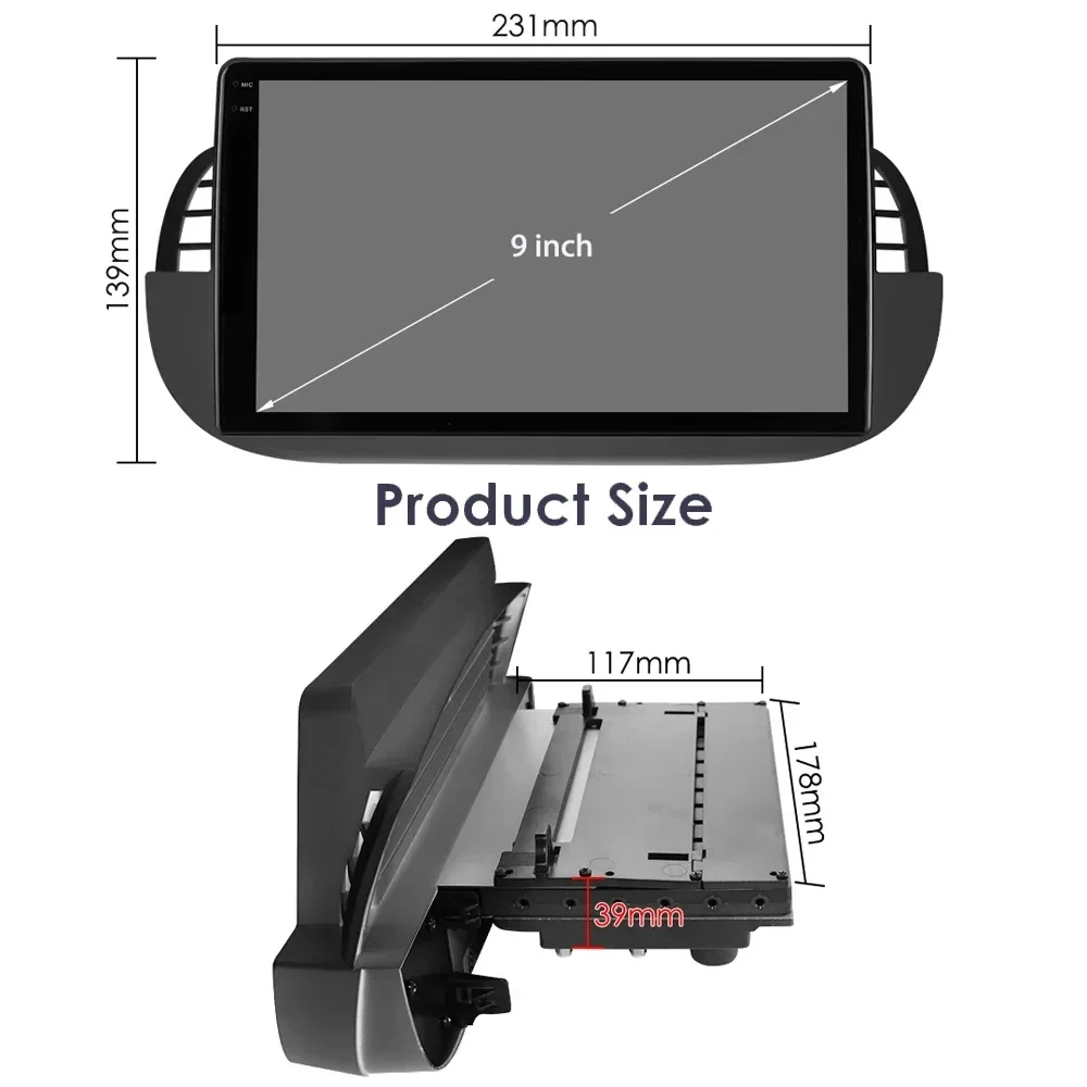 Android 16 Car Radio For FIAT 500 2007-2015 Multimedia Wireless CarPlay Android Auto GPS Navigation 4G Stereo Screen