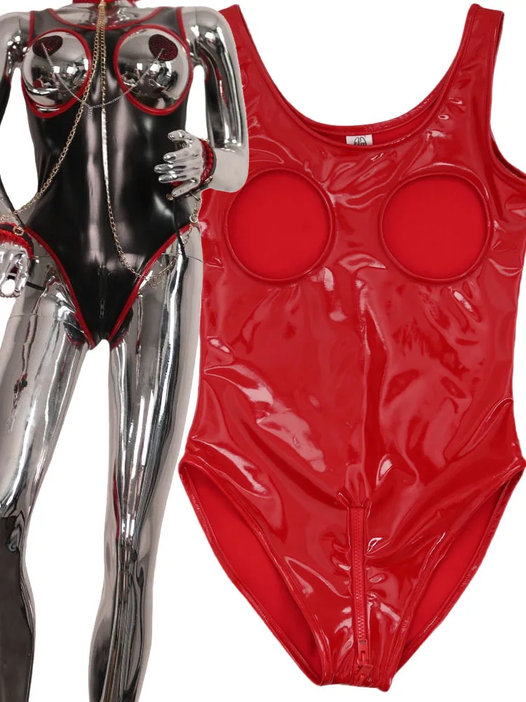

S-5XL Комбинезон-майка из ПВХ с мокрым эффектом, блестящая искусственная кожа на молнии, боди с открытой промежностью, обтягивающее сексуальное боди, Клубная одежда, комбинезон