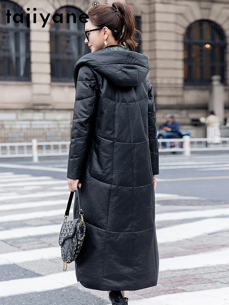 TAJIYANE 100% Sheepskin Puffer Jackets Women Long Hooded Goose Down Coat Luxury Real Leather Jacket Winter Clothes Woman 2025 코트