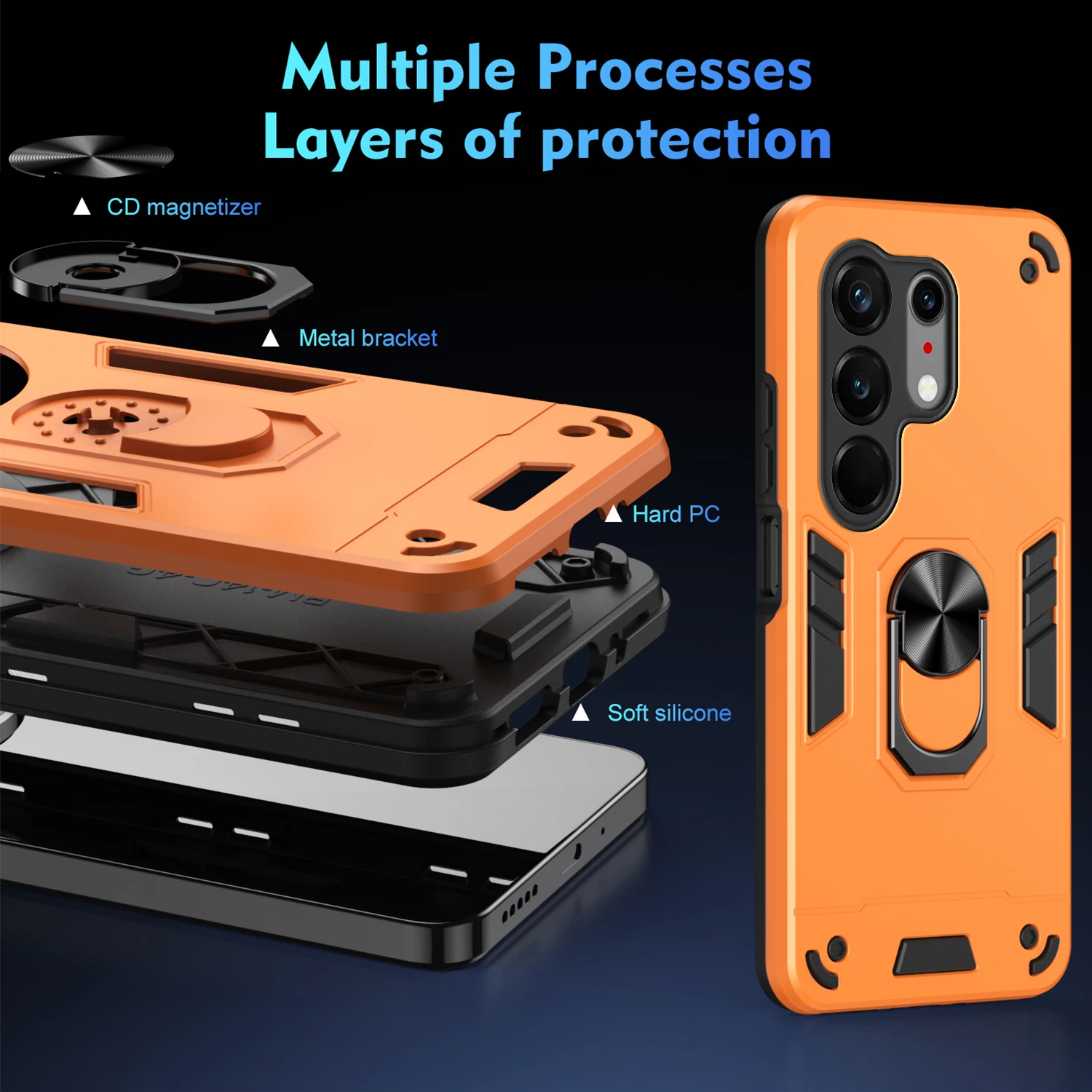 Car Mount Magnetic TPU+PC Hybrid Armor Phone Case For Tecno Camon 50 Pro Ultra Spark 50 Go3 Pova Curve 2 With Bracket Back Cover view 6