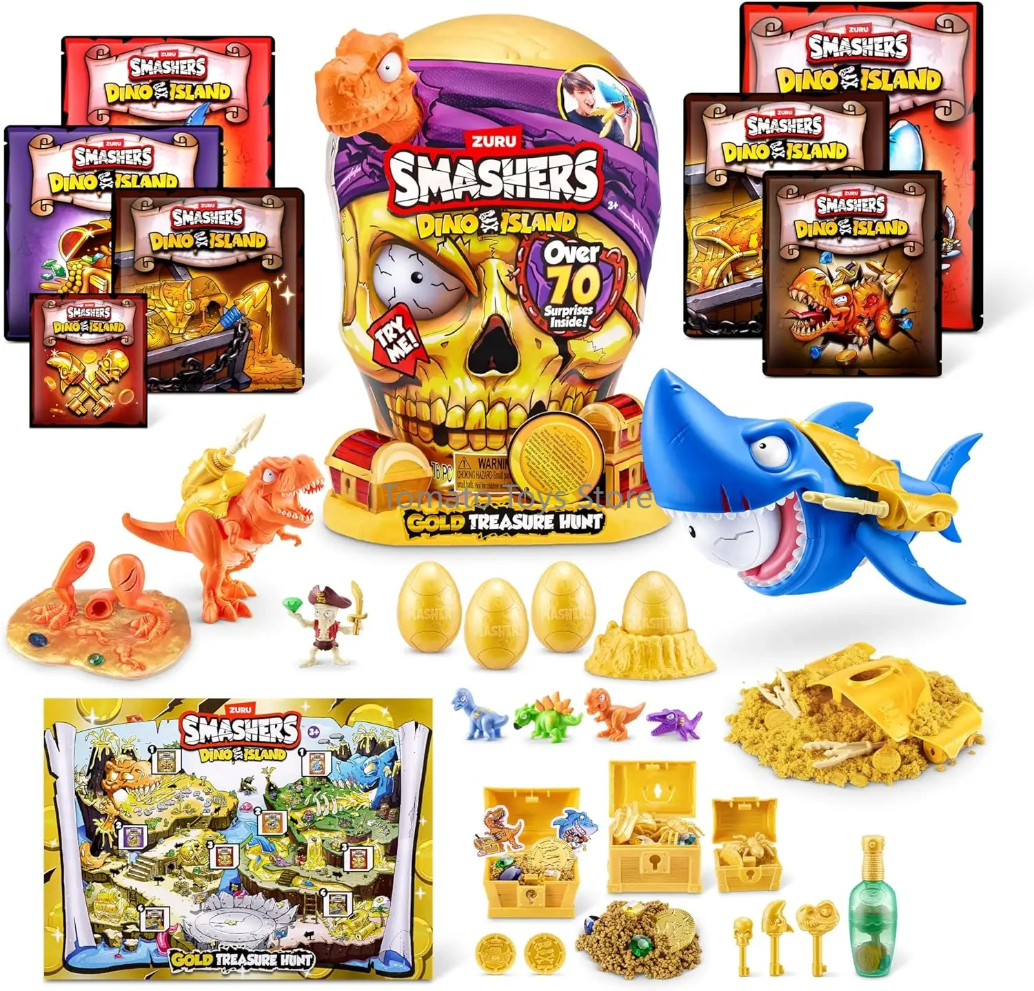 In Stock ZURU Smashers Dino Island Giant Skull Gold Treasure Hunt Dinosaur Eggs Megalodon Model Interactive Toys Holiday Gifts