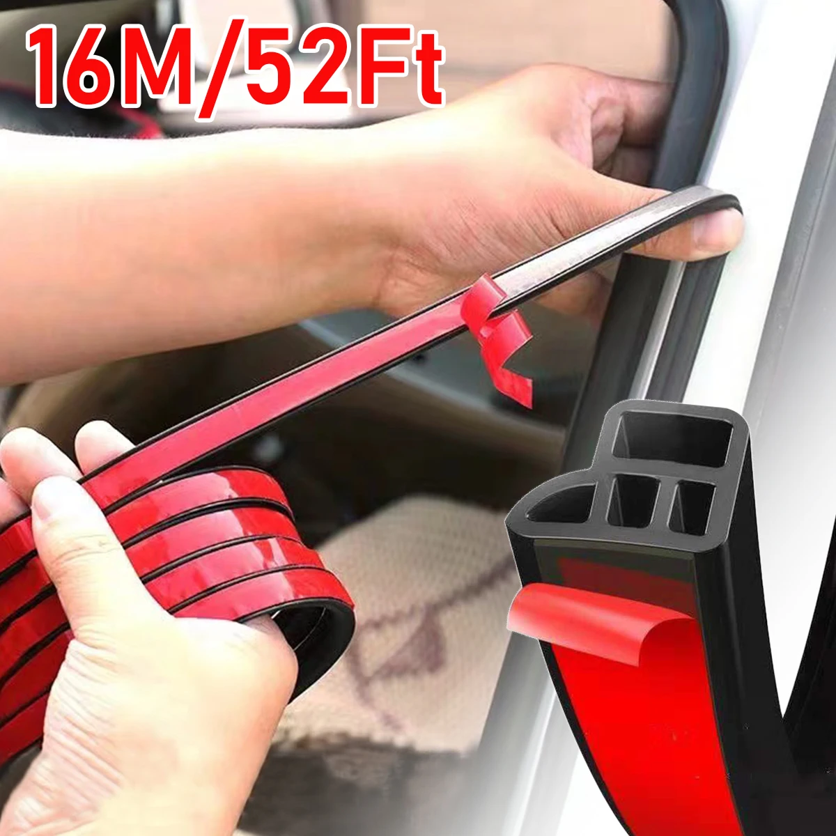 16m Anti-collision Car Door Seal Strip Double Layer Noise Insulation Auto Body Trunk Hood Sealing Rubber Weatherstrip Soundproof